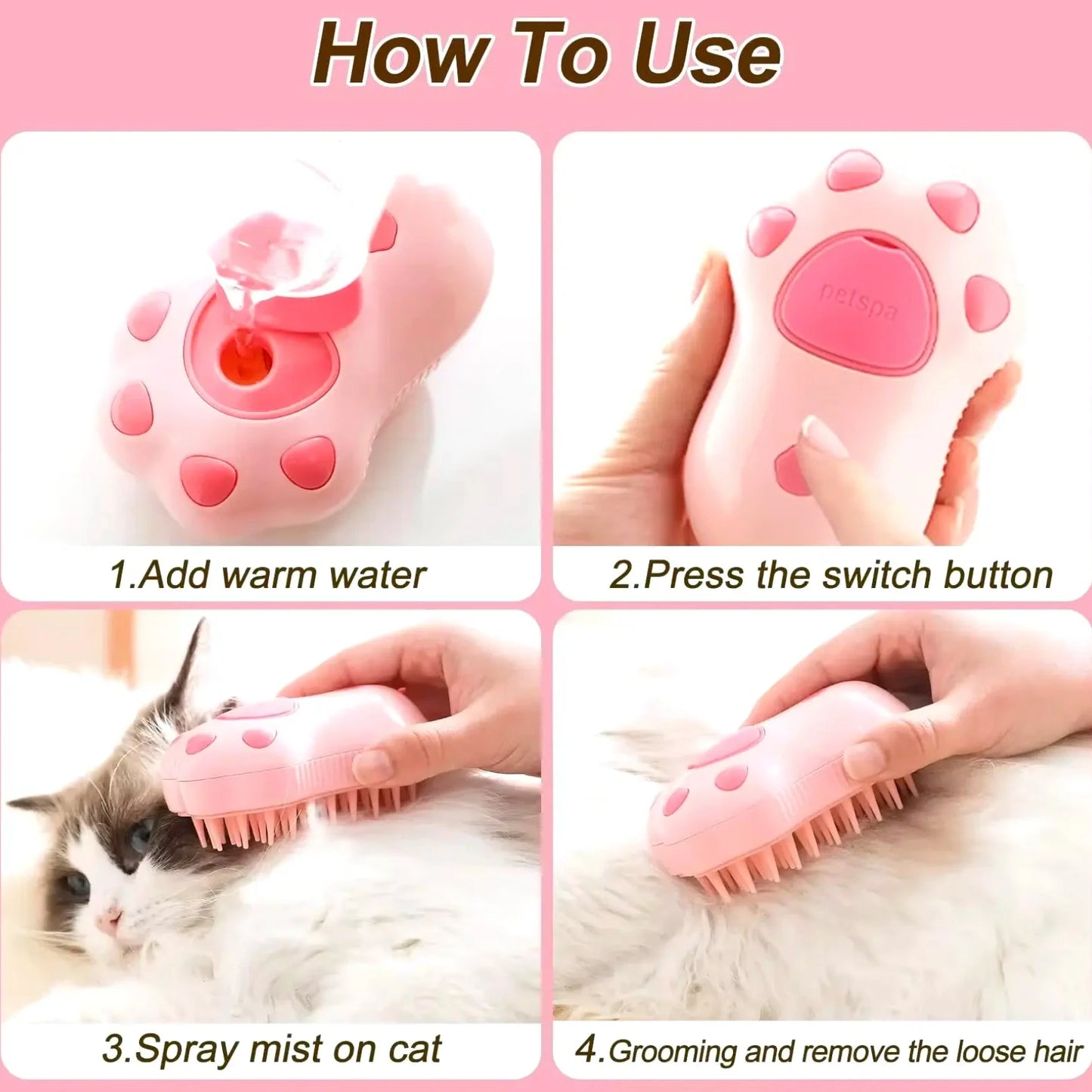 Ångborste Katt,
Borste Långhårig Katt, FurFresh ångborste för husdjur