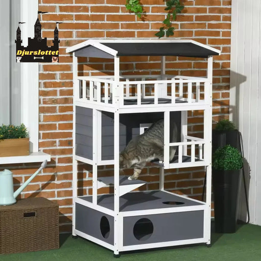 Stort Katthus Utomhus i Trä -Djurslottet