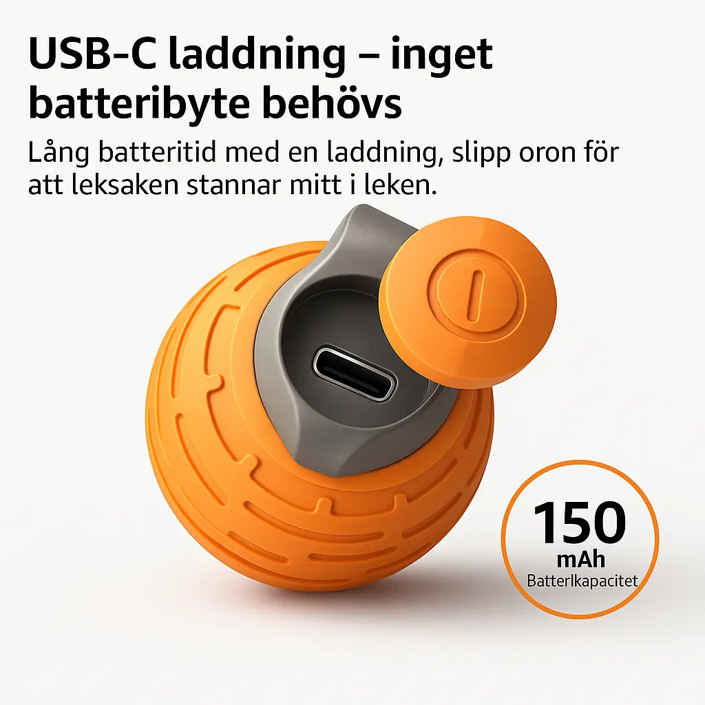 Felineo Spinball 2.0 automatisk kattleksak i orange med grå ram, USB-C laddning och lång batteritid