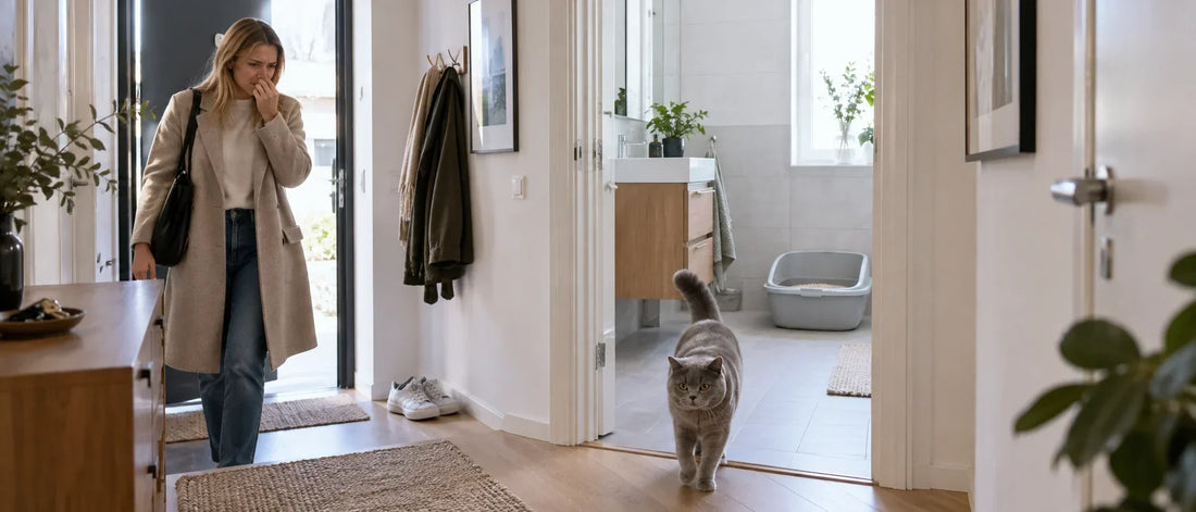 Kattägare som märker kattlådans lukt i hallen - Djurslottet