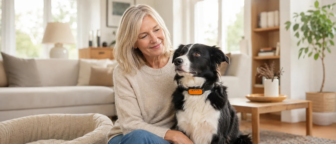 Lugn hund med äldre ägare inför guide om citronellahalsband - Djurslottet