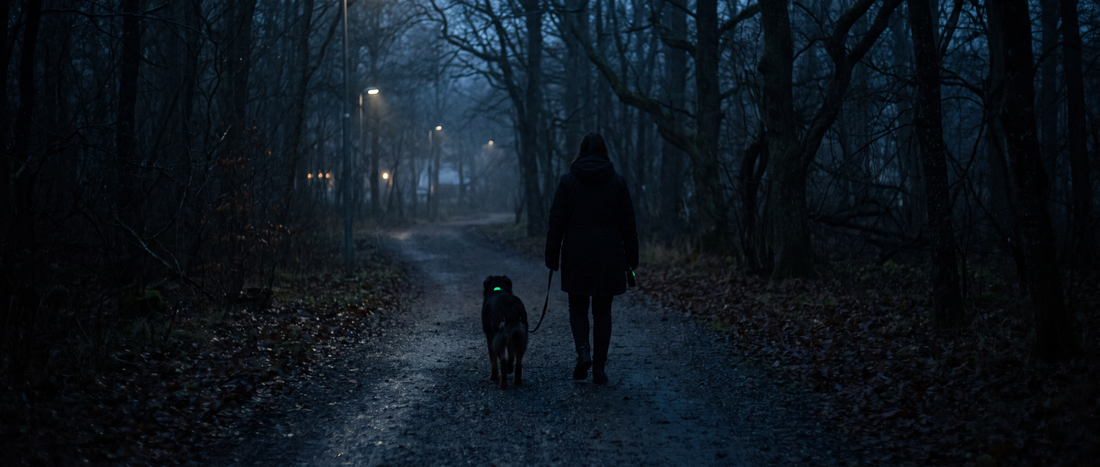 Hund knappt synlig i mörker trots reflexhalsband på kvällspromenad - Djurslottet