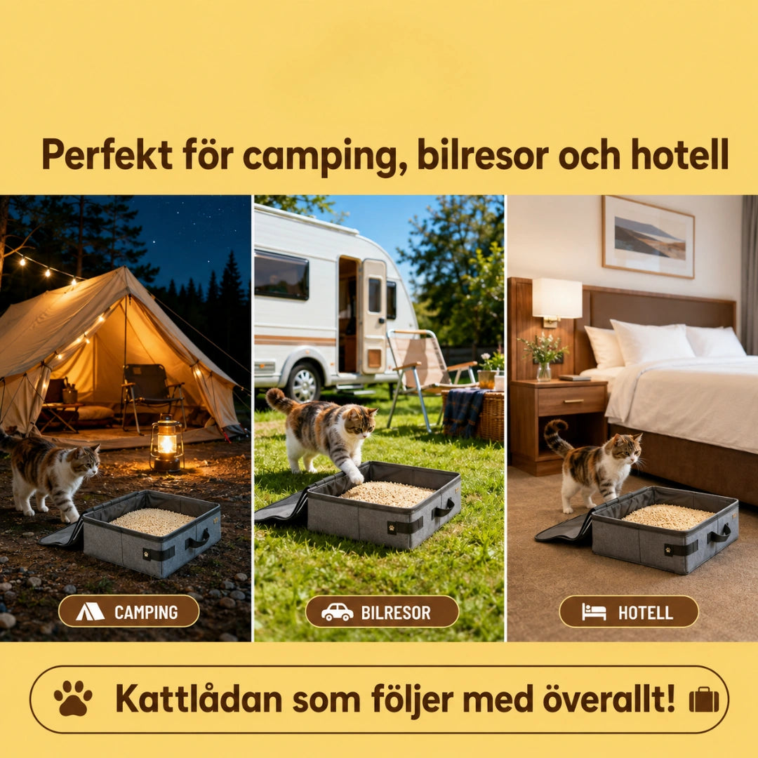 Portabel kattlåda Perfekt för camping, bilresor & hotell - Djurslottet