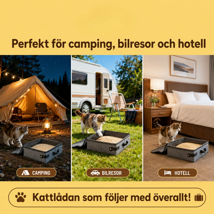 Portabel kattlåda Perfekt för camping, bilresor & hotell - Djurslottet