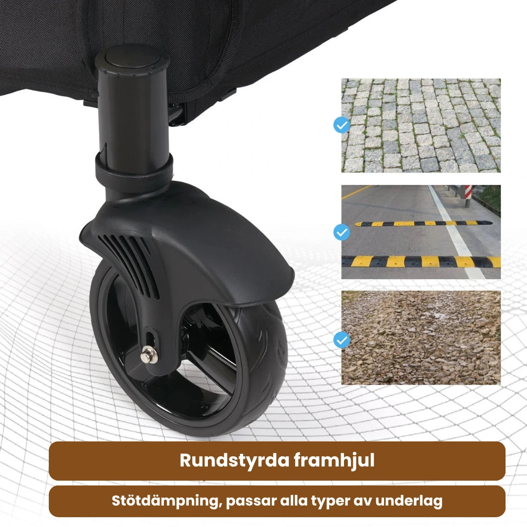 360° vridbar, EVA-material, stötdämpande Hopfällbar Hundvagn för Stora Hundar - Djurslottet