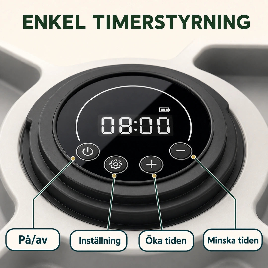 Timerpanel med display och knappar för på av, inställning och tid - Djurslottet