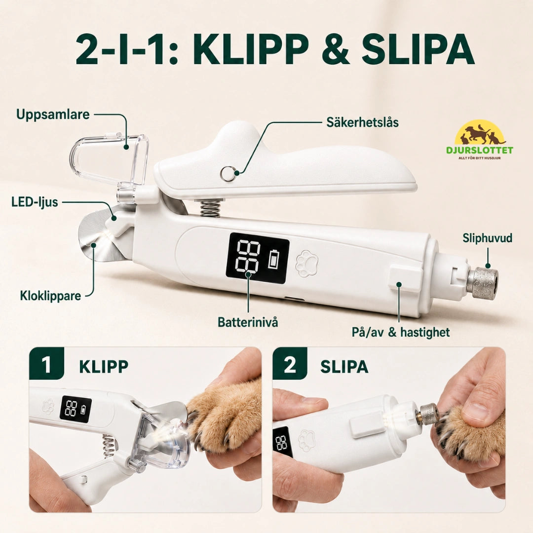 Silvetti Kloklippare 2-i-1 med Kloslip och LED
