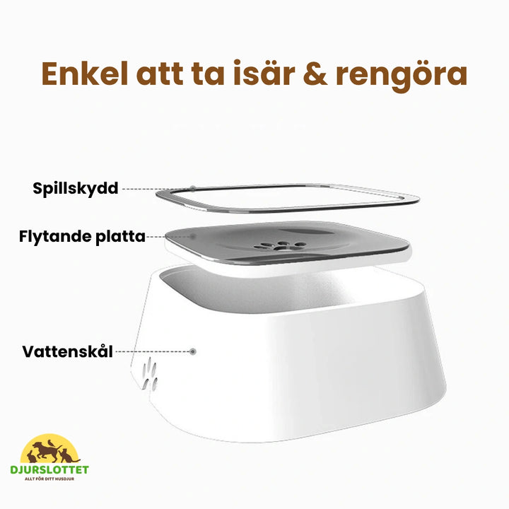 Antispill vattenskål Enkel att ta isär & rengöra - Djurslottet