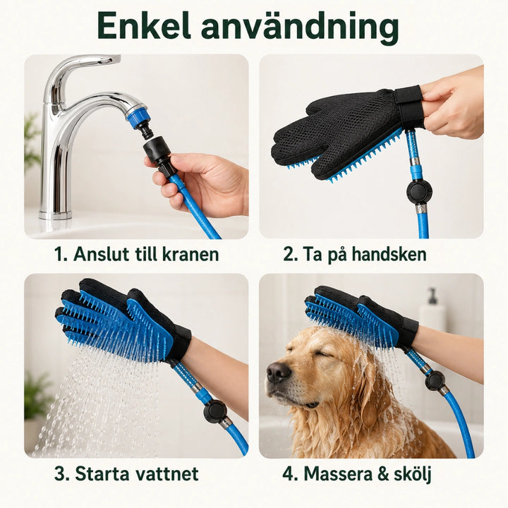 AquaGroomer Duschhandske med vattenanslutning enkel anvandning - Djurslottet