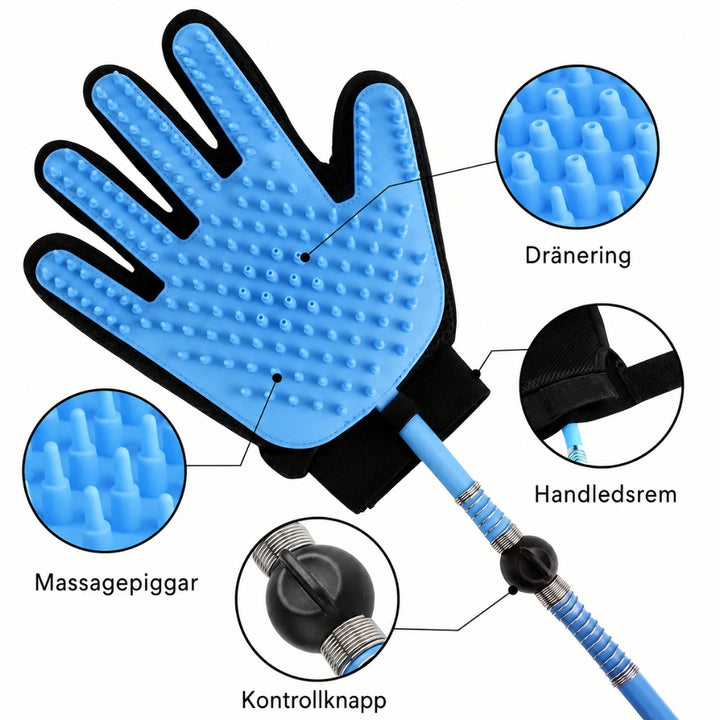 AquaGroomer Duschhandske med vattenanslutning handledsrem - Djurslottet
