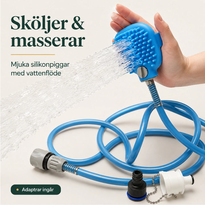 AquaGroomer Duschhandske med vattenanslutning masserar - Djurslottet