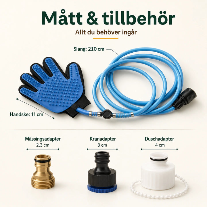 AquaGroomer Duschhandske med vattenanslutning matt- Djurslottet