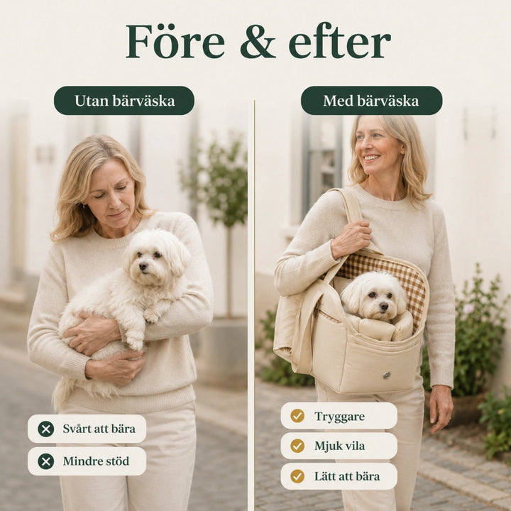 ComfyPaws Bärväska vs efter - Djurslottet