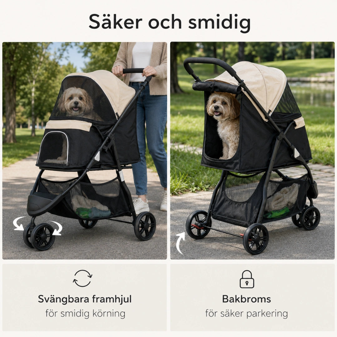 Detixy Djurvagn med Regnskydd smidig styrning framhjul - Djurslottet