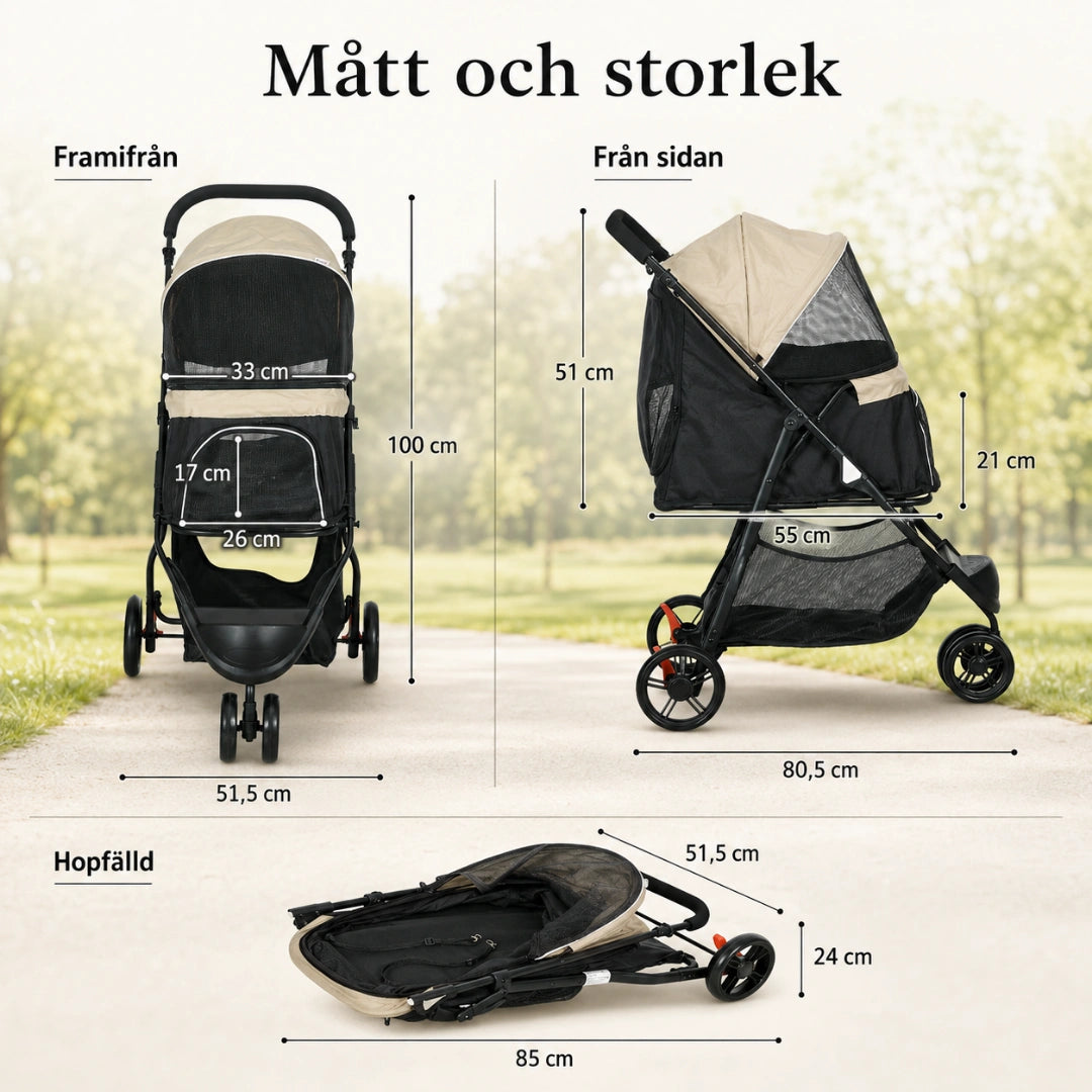 Detixy Djurvagn med Regnskydd storlek och mått - Djurslottet
