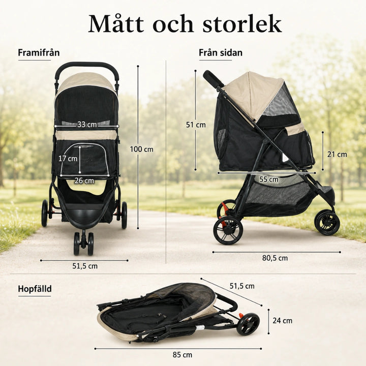 Detixy Djurvagn med Regnskydd storlek och mått - Djurslottet