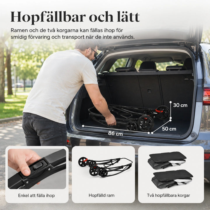 Detixy Dubbel Djurvagn hopfällbar stålram för enkel transport och förvaring - Djurslottet