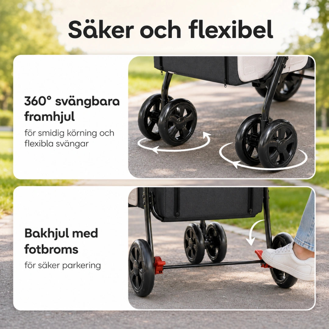 Detixy Dubbel Djurvagn meshfönster säkerhetsband och dragkedjedörrar - Djurslottet