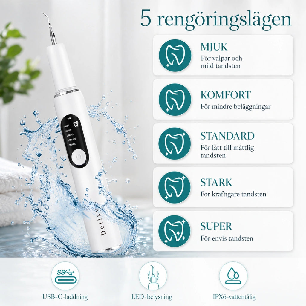 Detixy Ultraljuds Tandskrapa Pro 5 rengöringslägen - Djurslottet