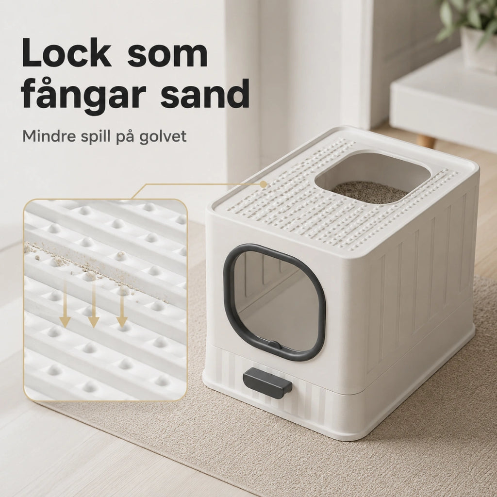 Detixy kattlåda med tak lock som fangar sand - Djurslottet