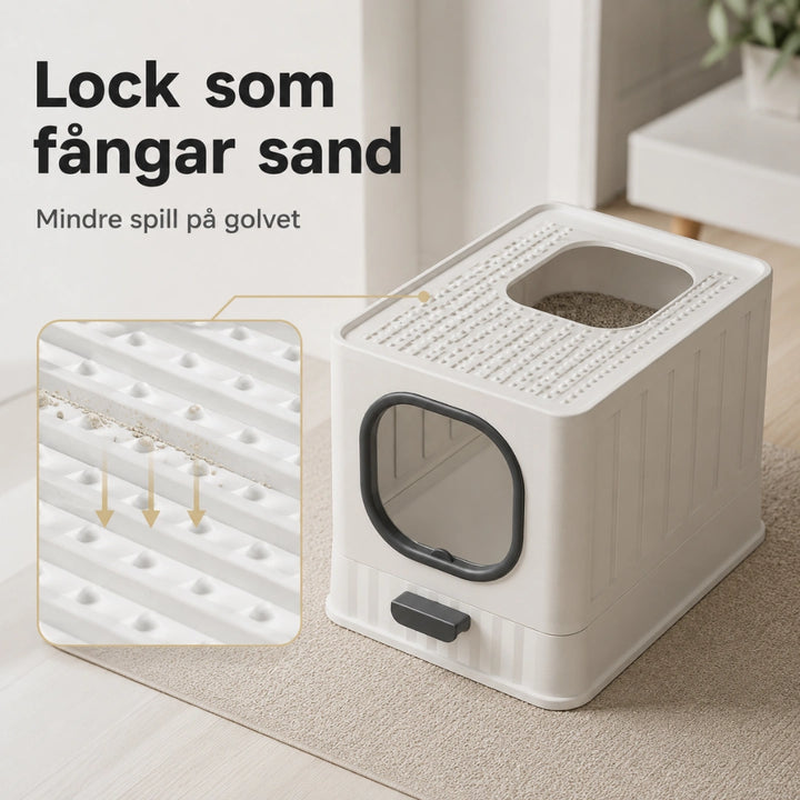 Detixy kattlåda med tak lock som fangar sand - Djurslottet
