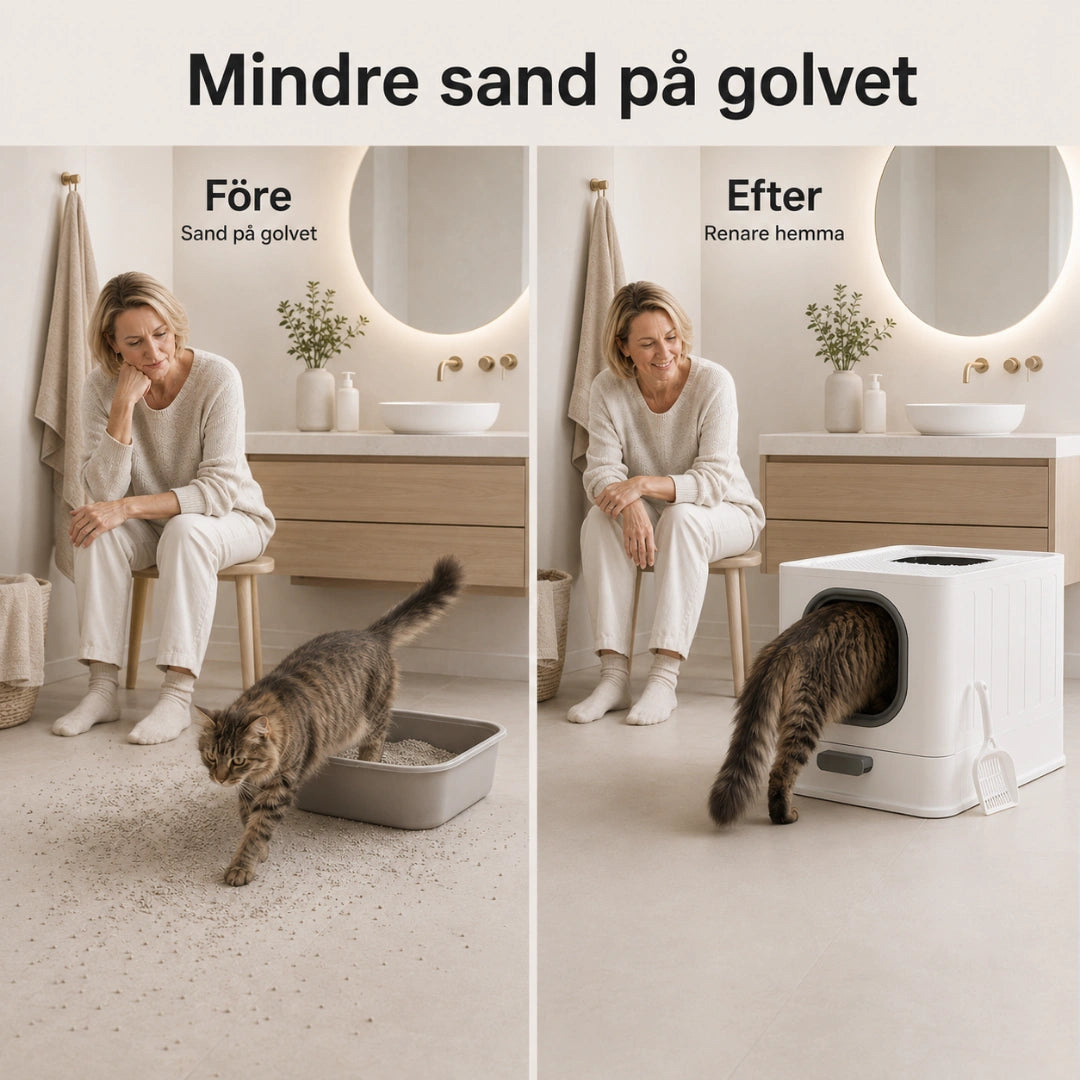 Detixy kattlåda med tak mindre sand pa golvet - Djurslottet