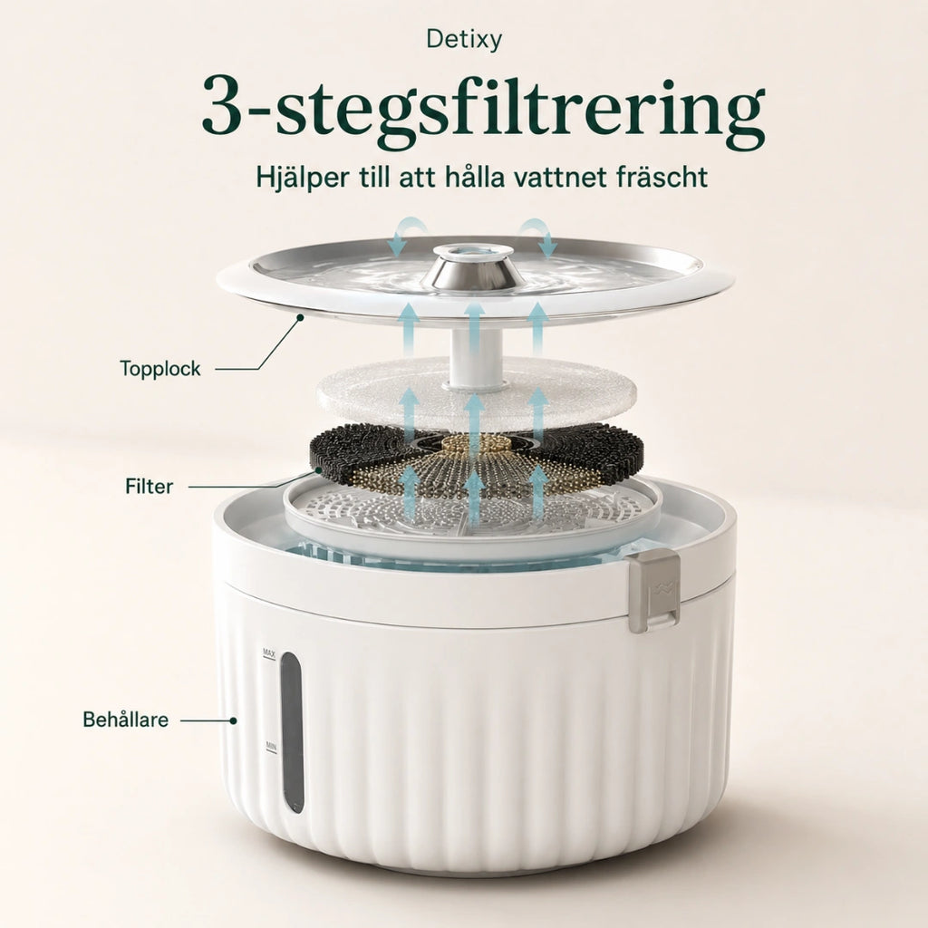 Detixy trådlös vattenfontän 3-stegsfilterering - Djurslottet