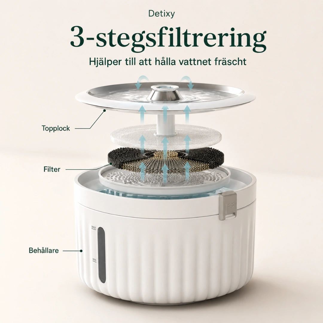 Detixy trådlös vattenfontän 3-stegsfilterering - Djurslottet