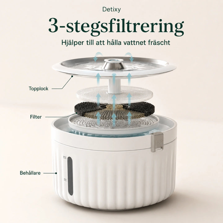 Detixy trådlös vattenfontän 3-stegsfilterering - Djurslottet