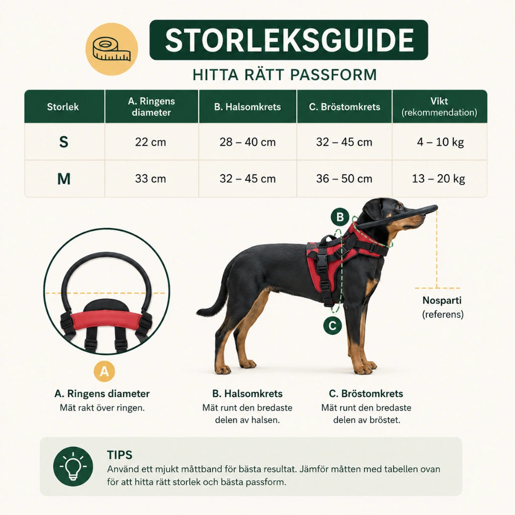 DogHalo skyddssele storleksguide S och M - Djurslottet