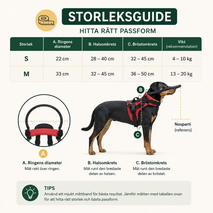 DogHalo skyddssele storleksguide S och M - Djurslottet