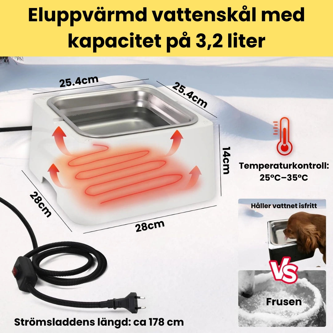 Eluppvärmd vattenskål Eluppvärmd vattenskål med kapacitet på 3,2 liter - Djurslottet