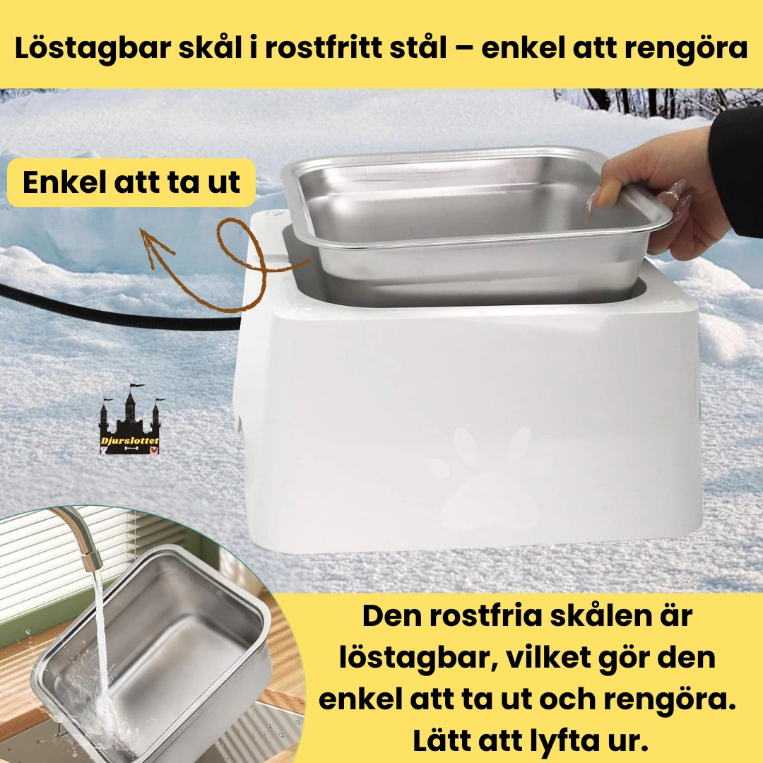 Eluppvärmd vattenskål Löstagbar skål i rostfritt stål – enkel att rengöra - Djurslottet