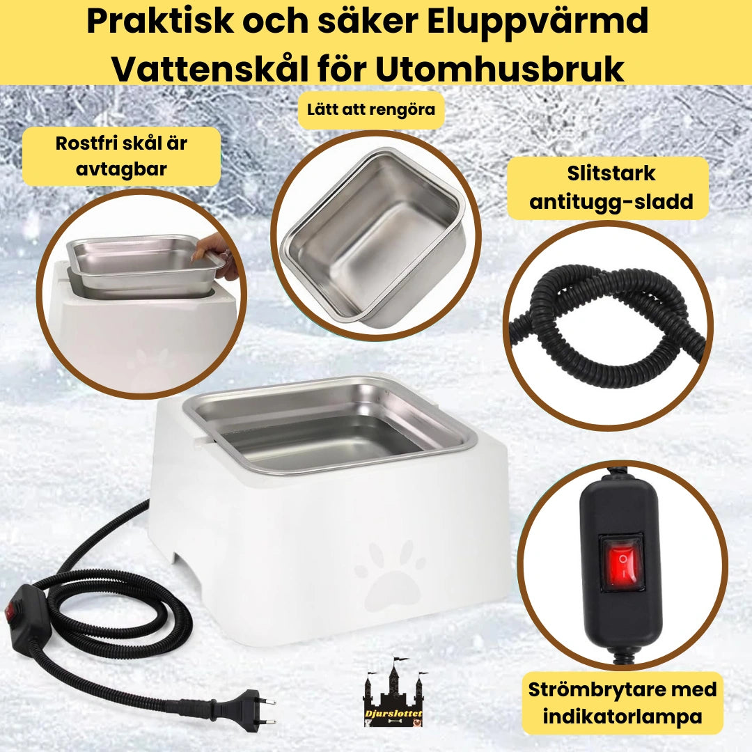 Eluppvärmd vattenskål Praktisk och säker Eluppvärmd Vattenskål för Utomhusbruk - Djurslottet