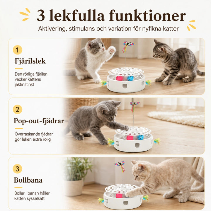 Felineo Fjärilsleksak 3-i-1 3 lekfulla funktioner - Djurslottet