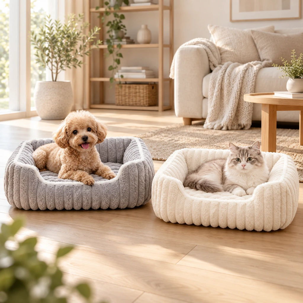 Fluffelia Mjuk Djurbädd - Hund och katt i vardagsrum - Djurslottet