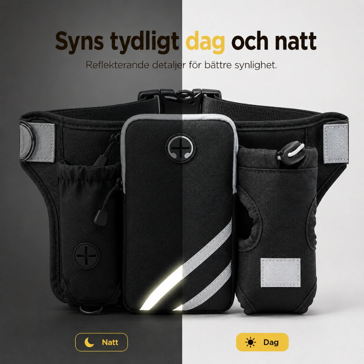 FreeRun Pro Träningskoppel med midjeväska syns tydlight - Djurslottet