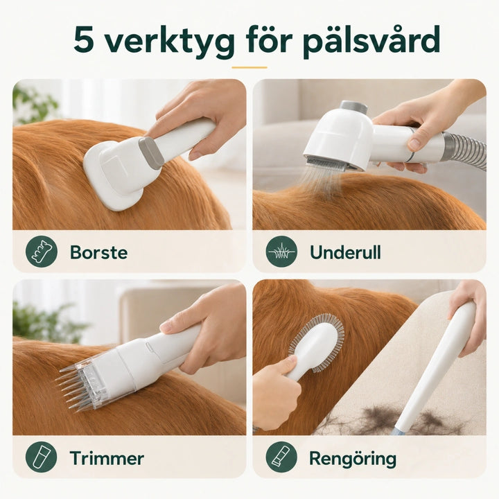Grooming Trimmer med Dammsugare 5 verktyg - Djurslottet