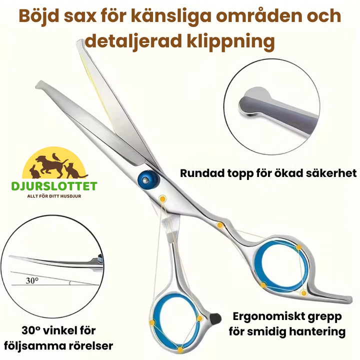 Groomingkit för husdjur Böjd sax för känsliga områden och detaljerad klippning - Djurslottet