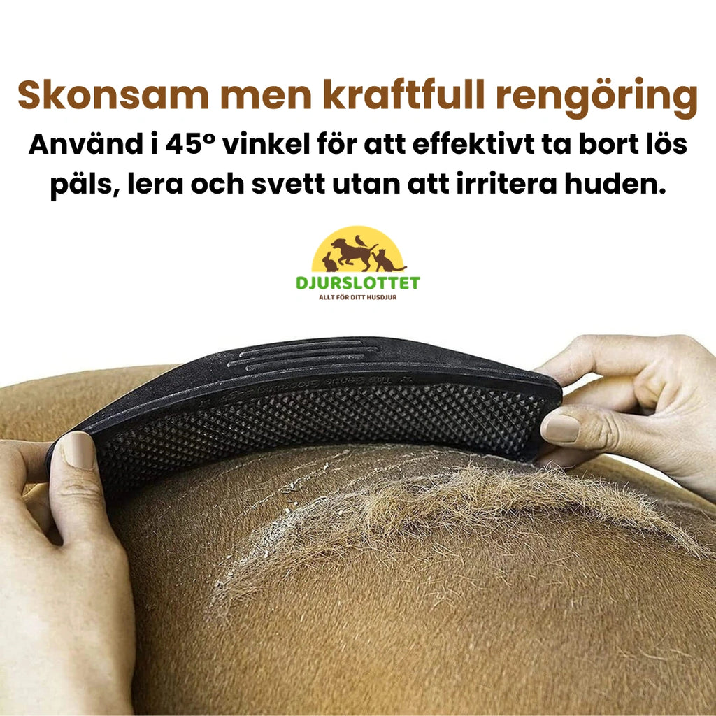 Hästborste Använd i 45° vinkel för att effektivt ta bort lös päls, lera och svett utan att irritera huden. - Djurslottet