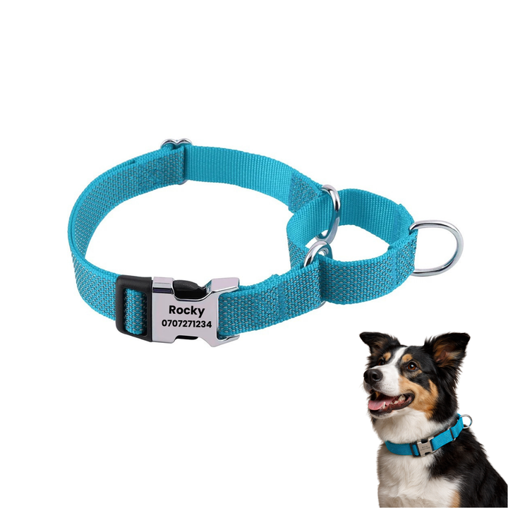 Halvstryp halsband med personlig gravyr Blå -Djurslottet