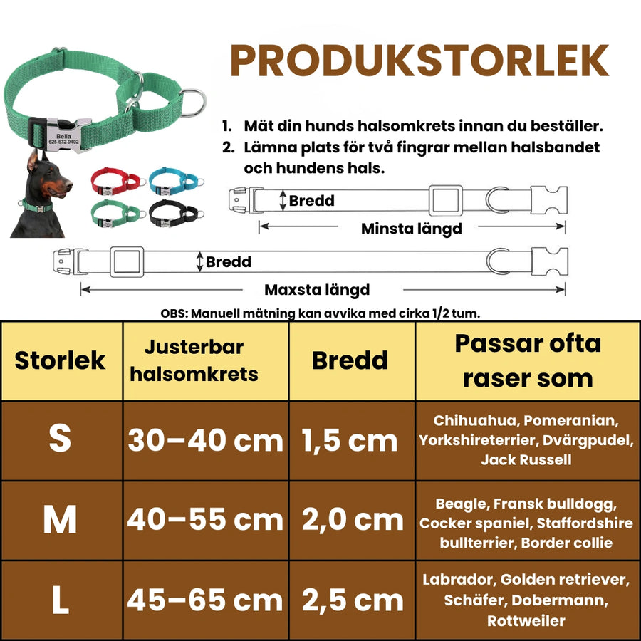Halvstryp halsband med personlig gravyr Produktstorlek - Djurslottet