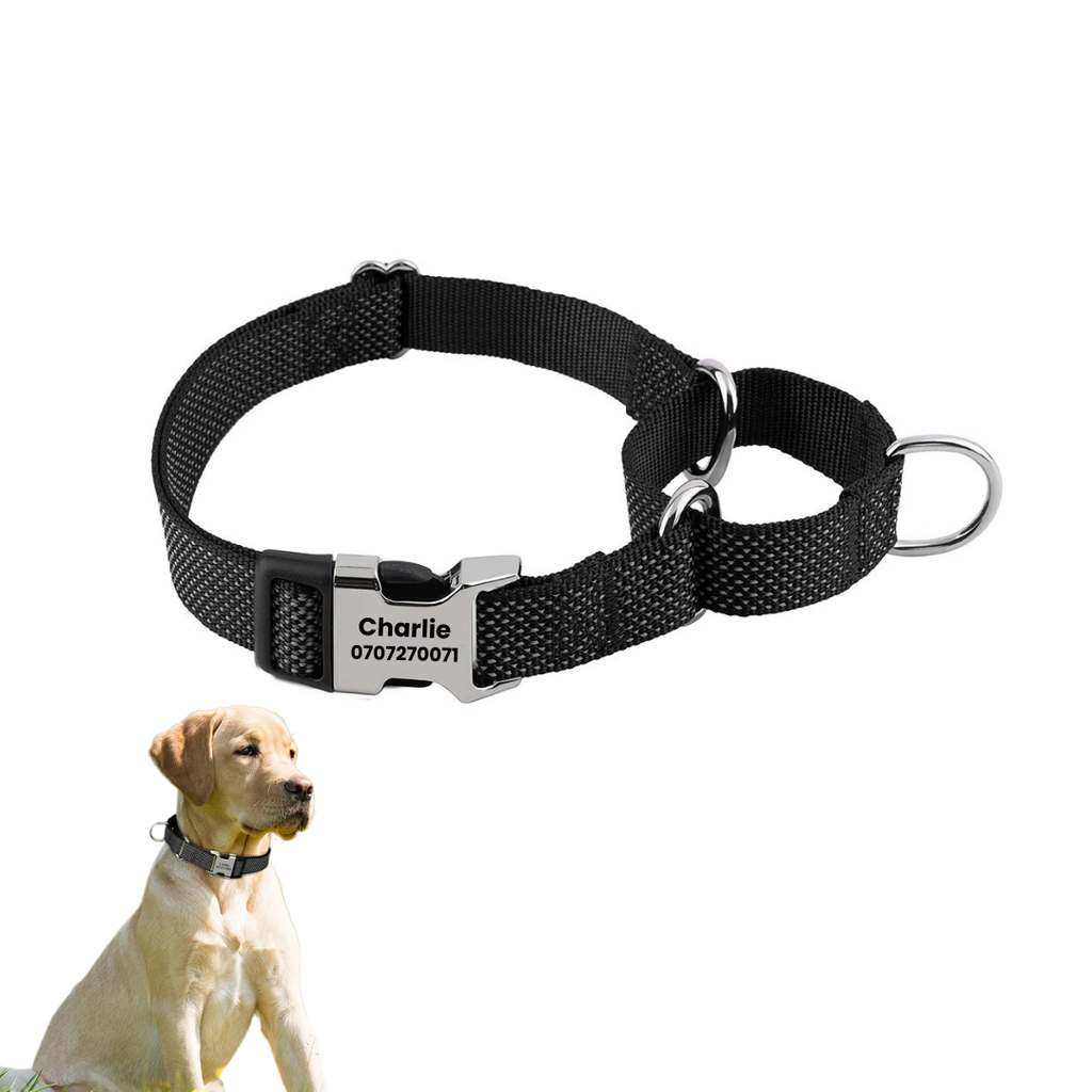 Halvstryp halsband med personlig gravyr Svart -Djurslottet