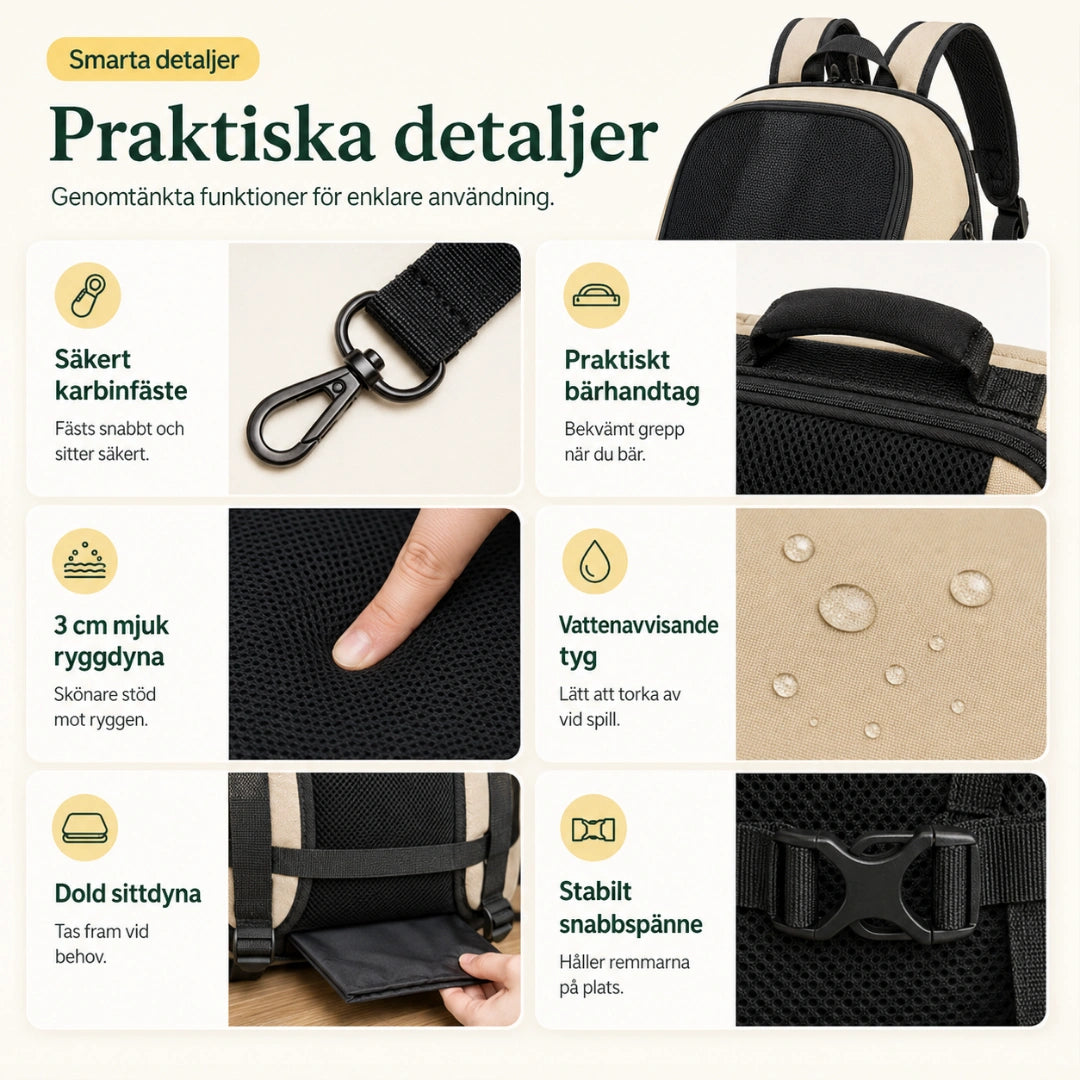 HiDream Expanderbar Ryggsäck praktiska detaljer - Djurslottet