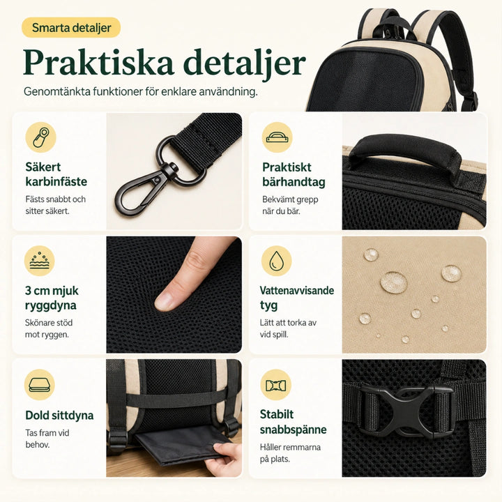 HiDream Expanderbar Ryggsäck praktiska detaljer - Djurslottet