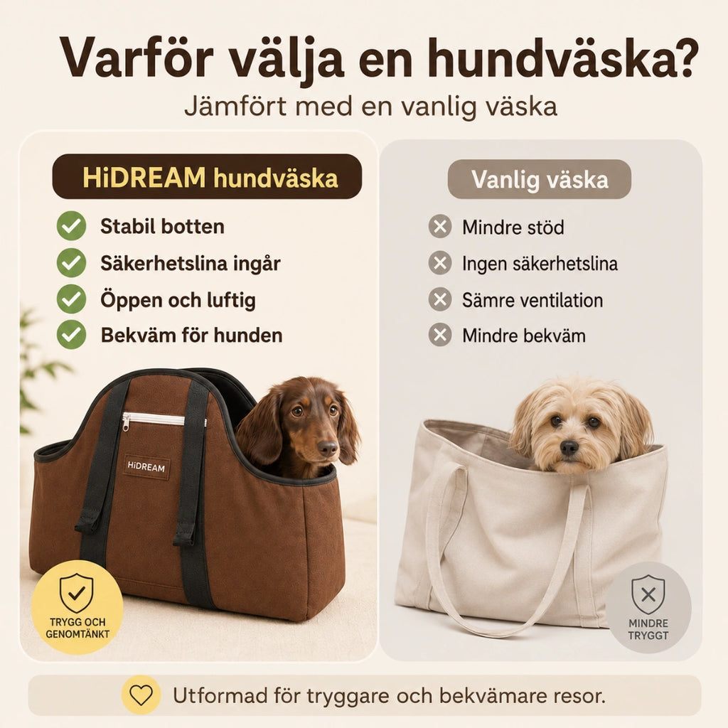 HiDream Lång Hundväska vs vanlig vaska - Djurslottet