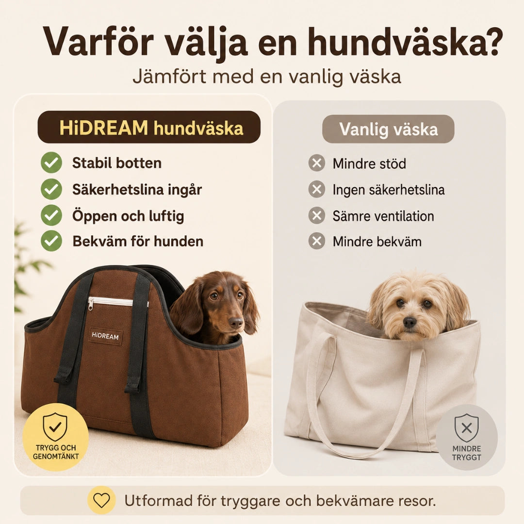 HiDream Lång Hundväska vs vanlig vaska - Djurslottet