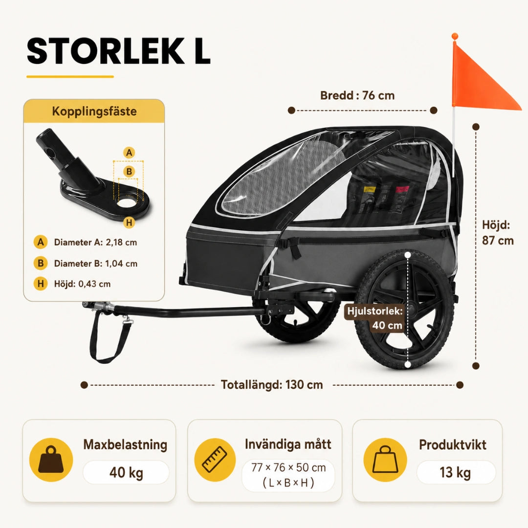 Hopfällbar Cykelvagn Storlek - Djurslottet