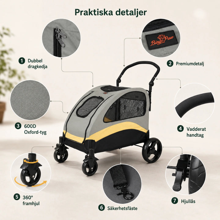 Hopfällbar Hundvagn för Stora Hundar praktiska detaljer - Djurslottet