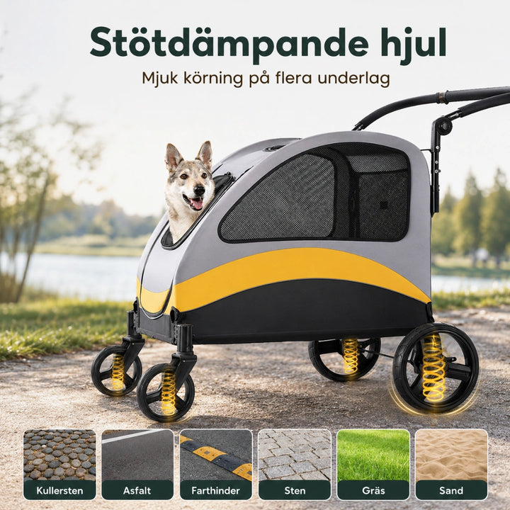Hopfällbar Hundvagn för Stora Hundar stotdampande hjul - Djurslottet